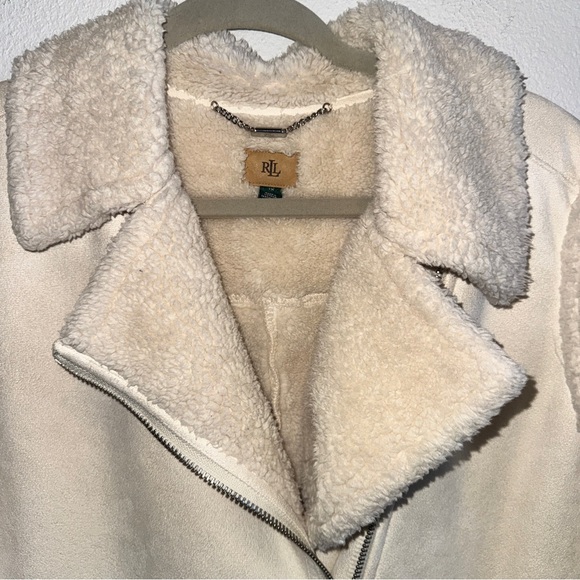 Lauren Ralph Lauren Ivory Faux Suede & Shearling Lined Full Zip Moto Vest - Picture 9 of 12
